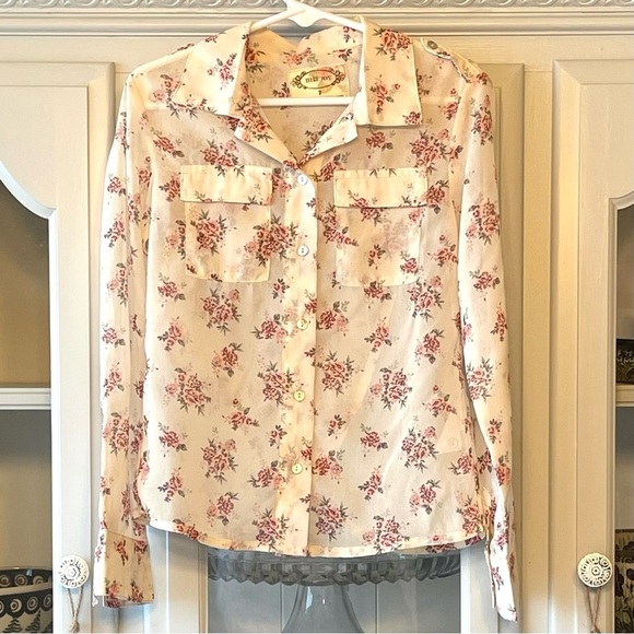 Mia Joy by Joyfolie Sheer Chiffon Jasmine Top in Floral Sz 7 - Picture 5 of 12